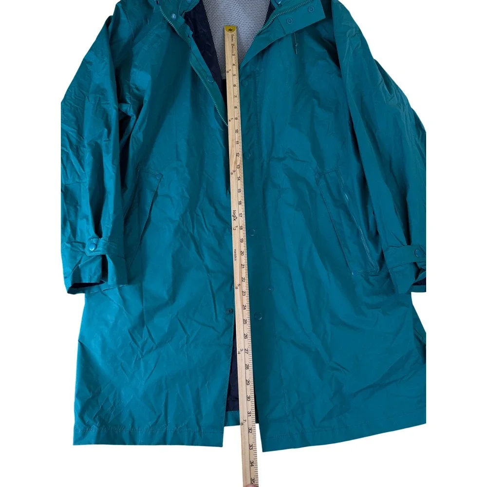Lands End Unisex Teal Green Hooded Rain Jacket Parka Waterproof Coat Medium